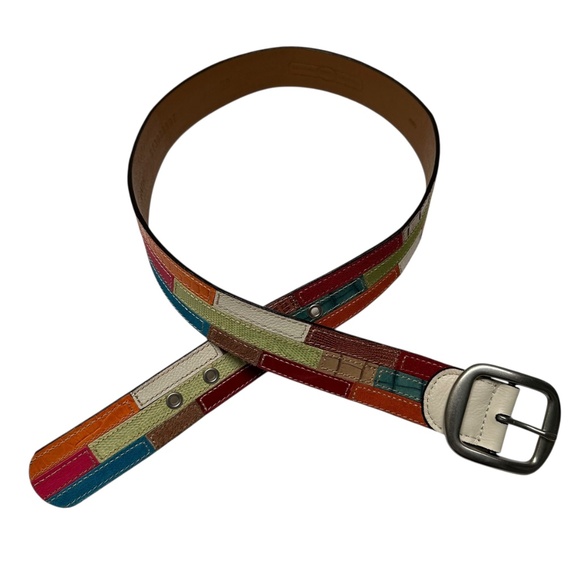 Fossil Women's Size M Leather Belt Patchwork Multi Colored Boho Festival Y2K - Picture 3 of 13